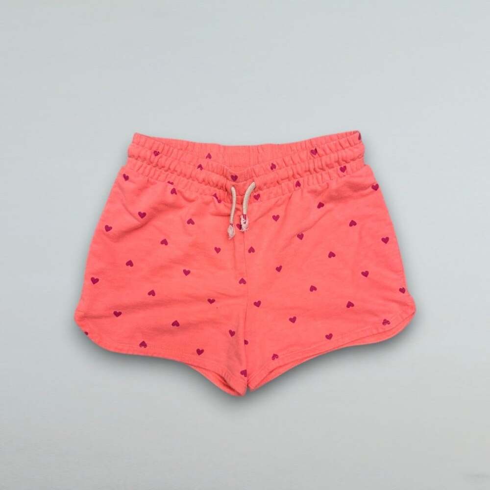 Coral Pink Heart Print Pull On Sweat Shorts Drawstring Girls XL 14-16